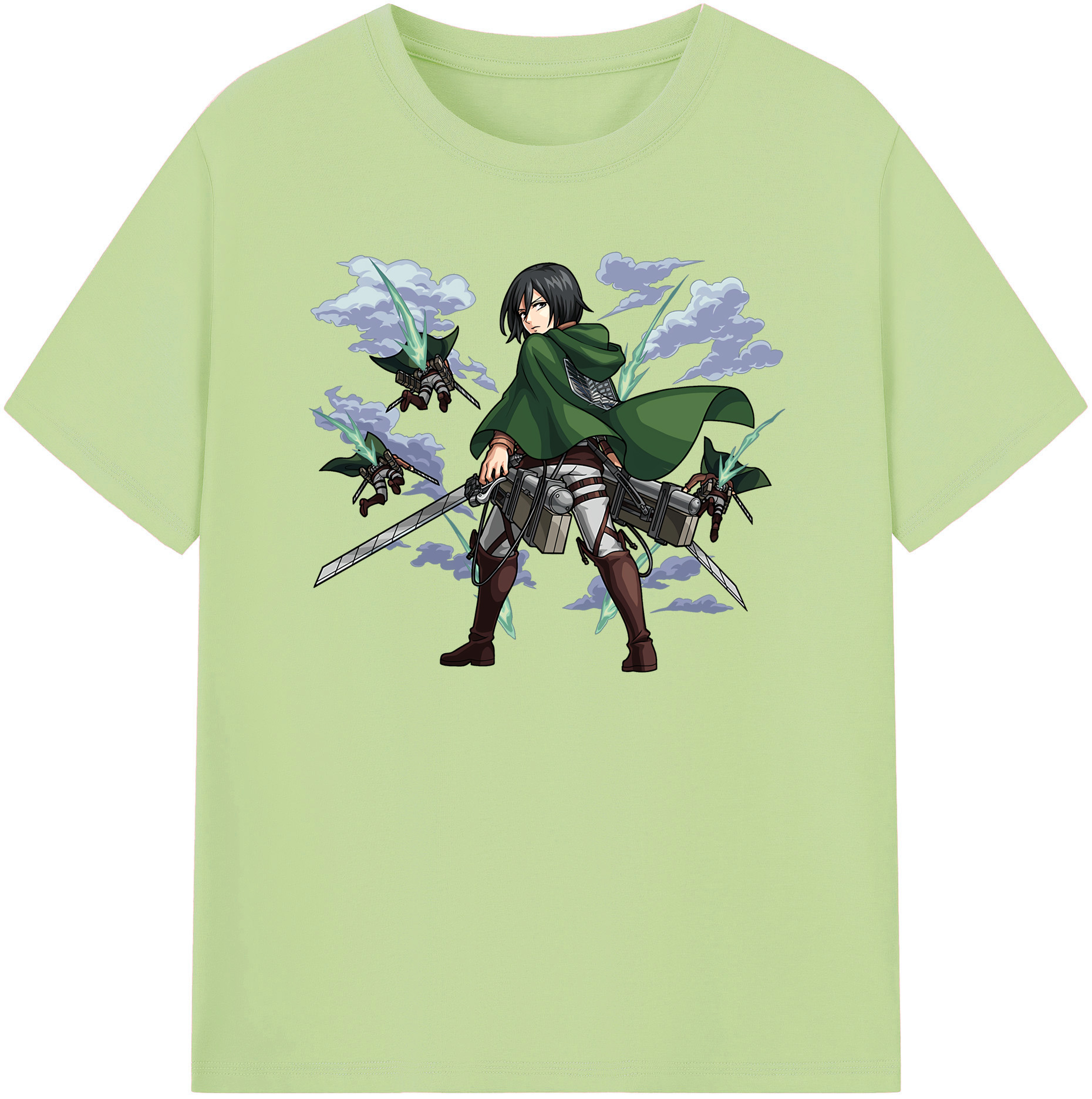 （画像用） 進撃の巨人 ミカサ·アッカーマン Attack on Titan Mikasa Ackerman 綿100％半袖Tシャツ（フロントプリント）
